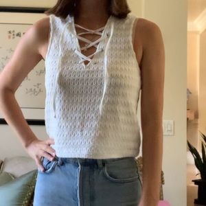 Topshop White Lace Up Top